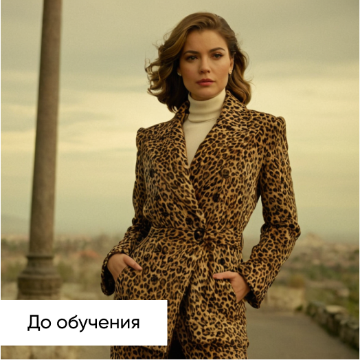 A woman in a Double Breasted Coat with Leopard Print and pants