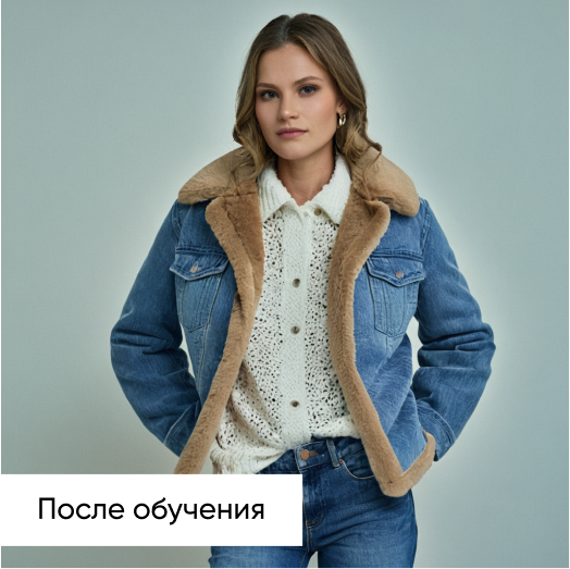 A woman in a Jacket with faux fur and jeans standing