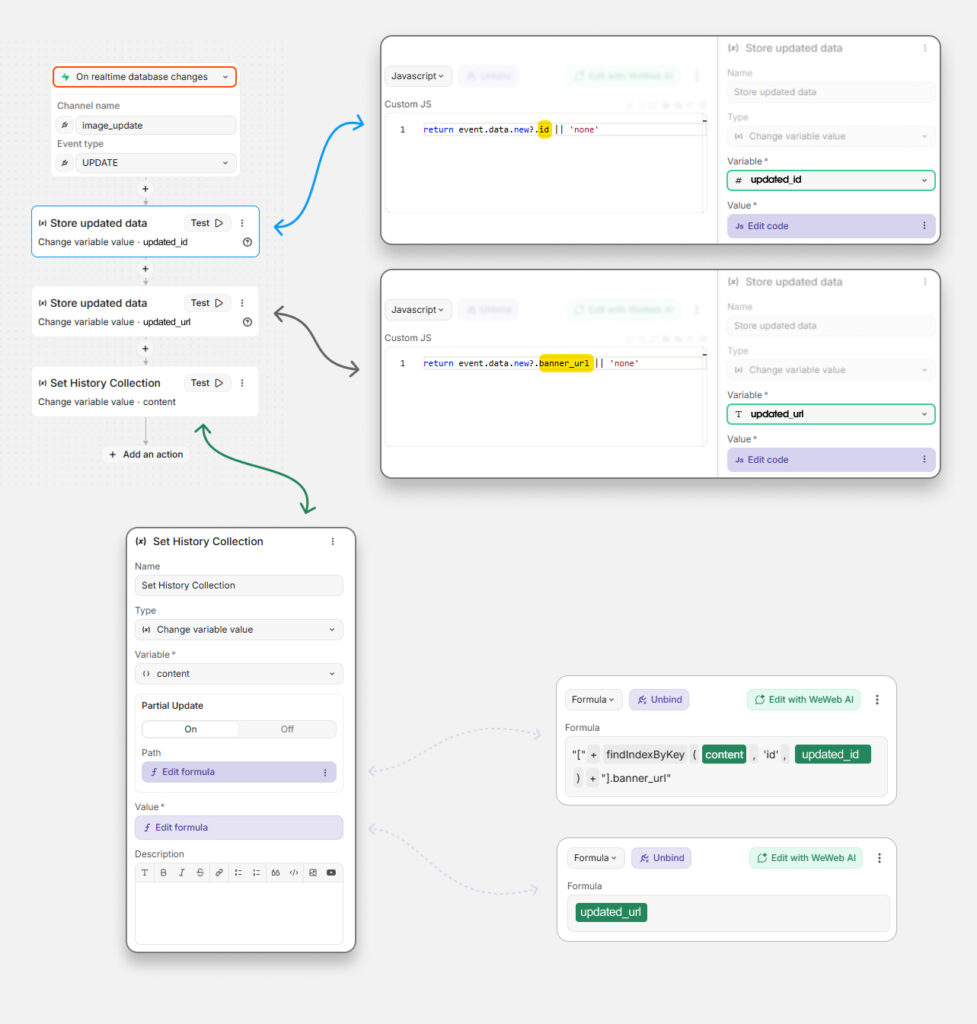 Настройка Realtime обновление изображений в WeWeb через Supabase